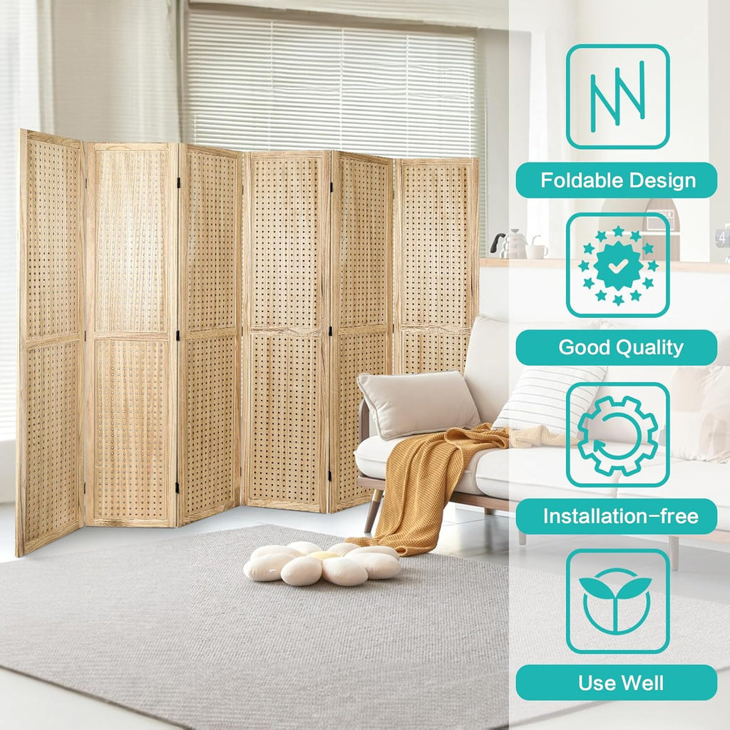 Babion 6 Panel Pegboard Display, Pegboard Room Divider Freestanding Folding Privacy Screens Display Stand for Craft Shows (Natural)
