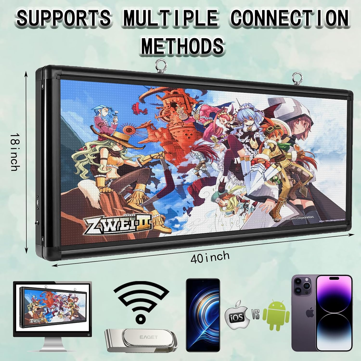 P6 Outdoor LED Business Sign 40"x18" - WiFi Programmable Scrolling Message Board with High Brightness, IP65 Waterproof Commercial Display for Store Front, Supports Text, Image, Video