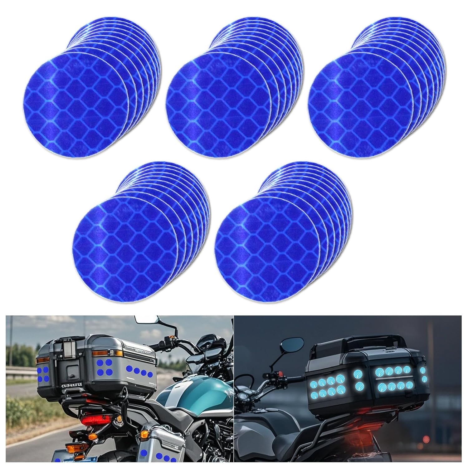 Non Fading Blue Reflective Stickers 1-inch Diameter Round Reflector, Outdoor Waterproof High Visibility Warning Adhesive Tape (50 Pcs)