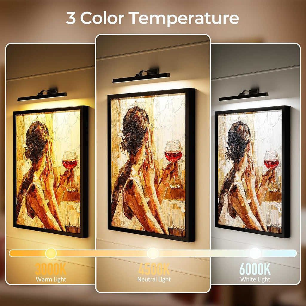 Picture Lights for Wall, Battery Operated Picture Light 24in Gallery Light for Paintings CCT Dimmable Recharging Battery Wall Light with Remote Control for Living Room Gallery Dartboard