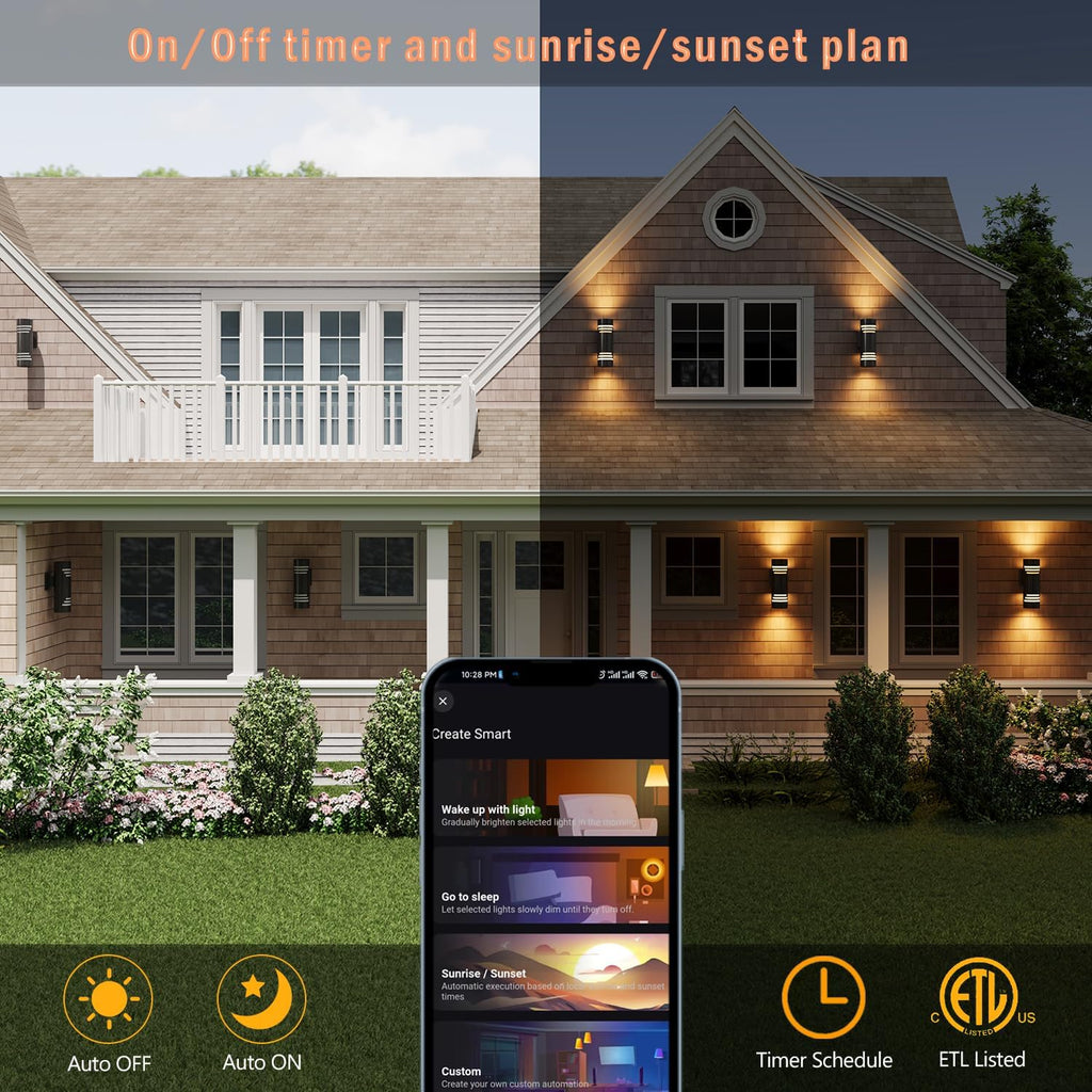 Smart WiFi Outdoor Wall Lights Exterior 2 Pack, Up and Down Porch Lights Ambience Color Changing, Bronze Cylinder RGBCW LED Outdoor Wall Lamp for House Garage Porch, Outside Exterior Lights ETL Listed
