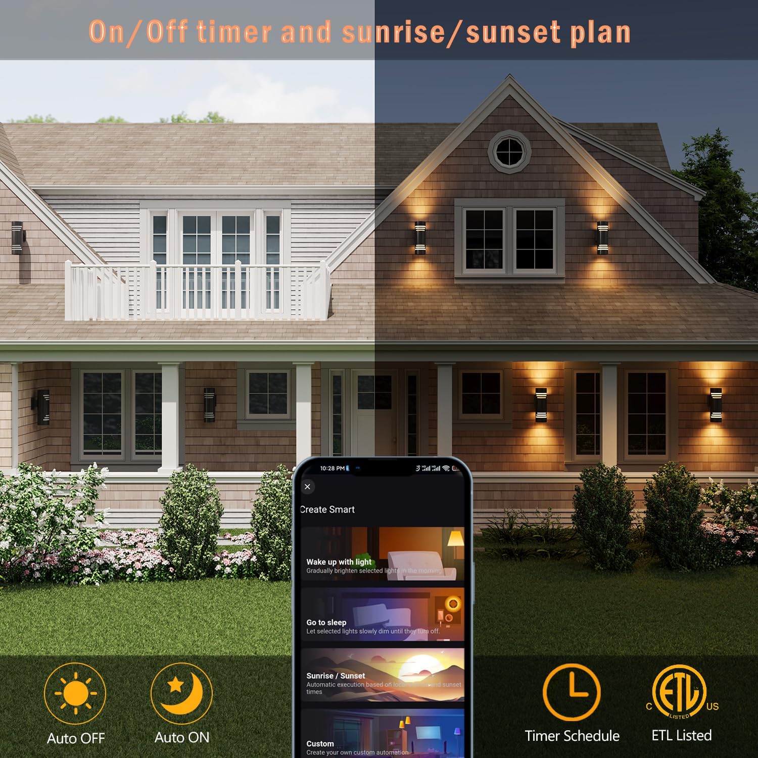 Smart WiFi Outdoor Wall Lights Exterior 2 Pack, Up and Down Porch Lights Ambience Color Changing, Bronze Cylinder RGBCW LED Outdoor Wall Lamp for House Garage Porch, Outside Exterior Lights ETL Listed