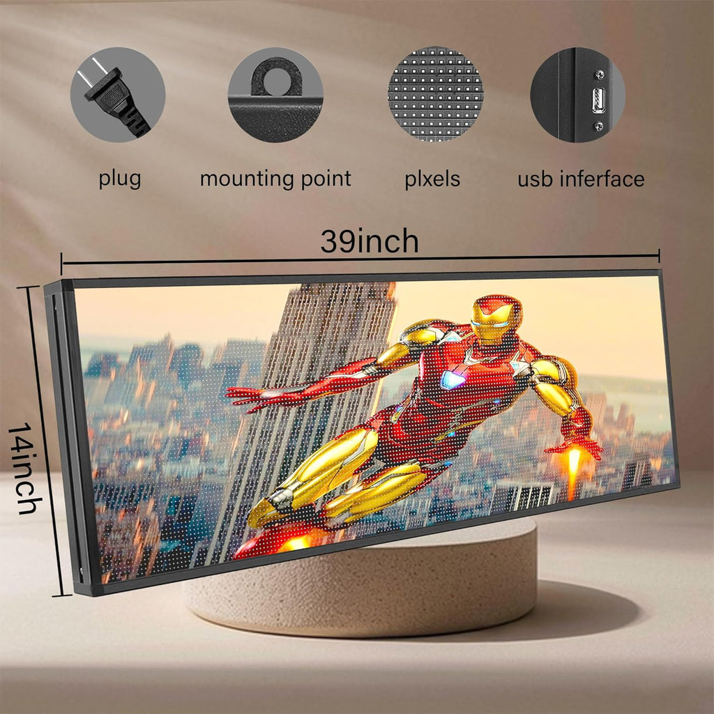 P5 Outdoor IP65 Waterproof 39"x14" Programmable LED Sign Board - WiFi Full Color High-Res Scrolling Display, USB Control, Custom Images & Video for Business
