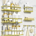 YASONIC Shower Caddy, 6 Pack Large Capacity Bath Organizer with Soap Holder and 12 Hooks, Rustproof Shower Shelves for Inside Shower, No Drilling&Sleek Bathroom Organizers and Storage Gold