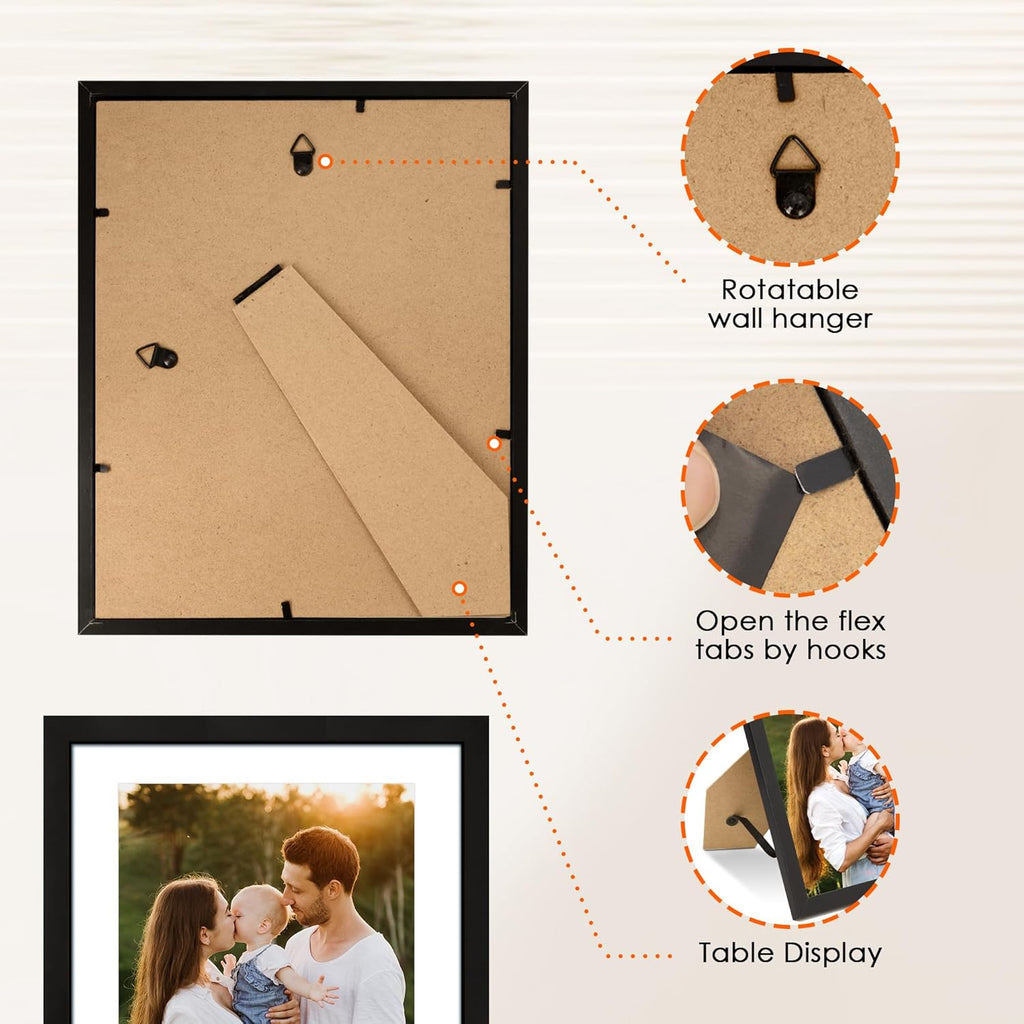 FIXSMITH 8x10 Picture Frame 1 Pack, Photo Frame with HD Plexiglass, Display Pictures 5x7 with Mat or 8x10 Without Mat, Picture Frames Collage for Tabletop or Wall Display, Black