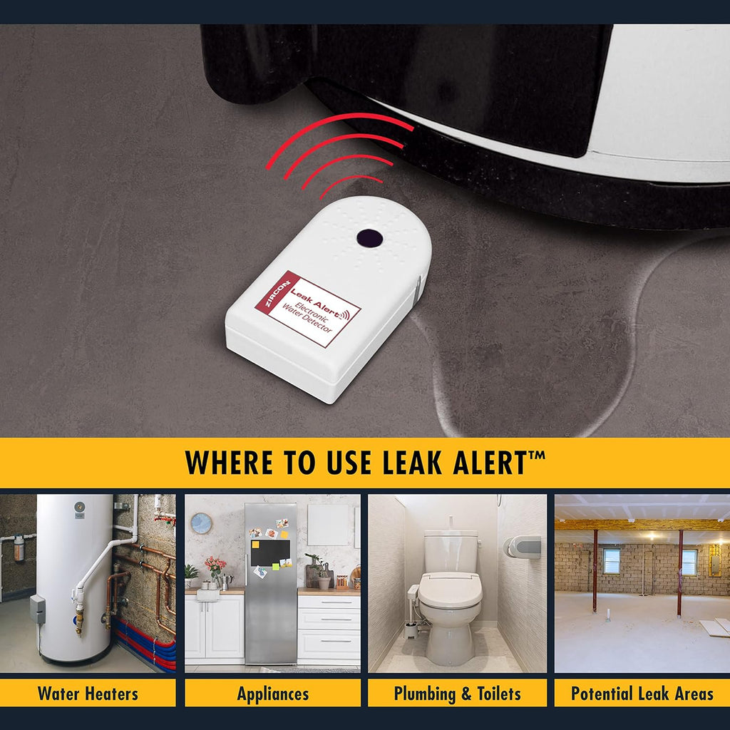 Zircon Leak Alert Water Leak Detector & Flood Sensor Alarm/Water Leak Sensor with Dual Leak Alarms 90dB Audio/Battery Powered (Contractor 8 Pack) Batteries Not Incuded,72309,White