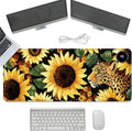 Heated Mouse Pad with 3 Temperature Settings(104°F–122°F),Large 31.5x13 Inch PU Leather Heated Desk Mat,Waterproof Warming Pad for Office,Gaming & Cold Hands Relief,Sunflowers Leopard Print