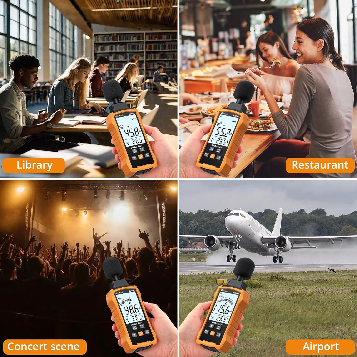 Neoteck 30-130dB Decibel Meter with A/C Weighted Digital Sound Level Meter with MAX/MIN Fast/Slow Response Rate Portable Backlight SPL Meter with Data Hold for Home Office Factories Noisy Neighbors