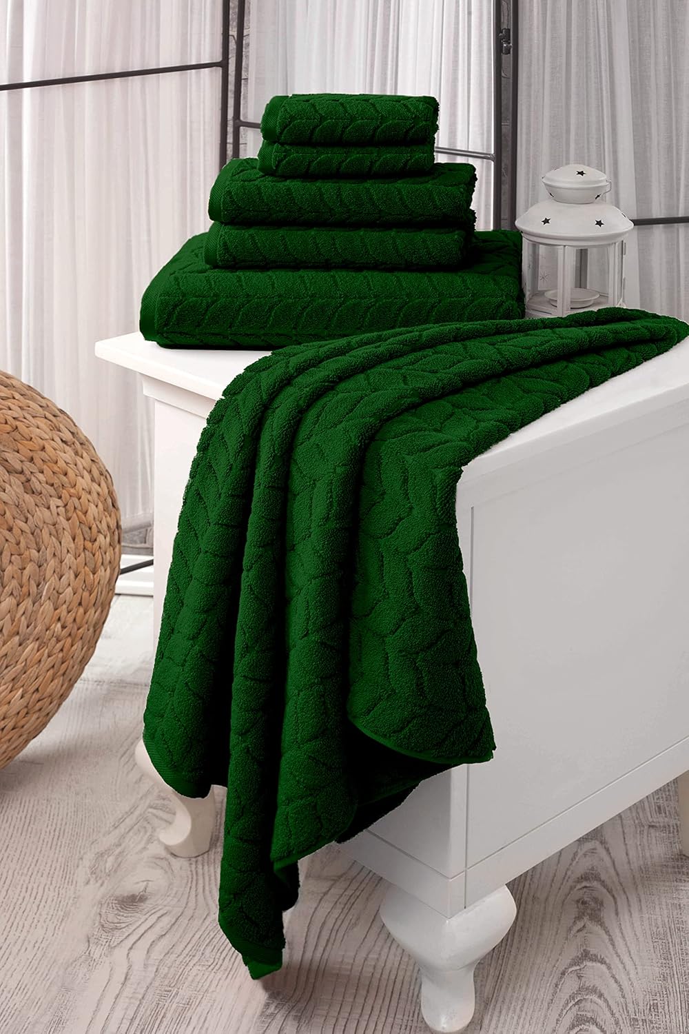 BAGNO MILANO Turkish Bath Towels, Soft Plush Jacquard Luxury Bath Towels, Quick Dry Towel Set (Royal Green, 6 pcs Towel Set)