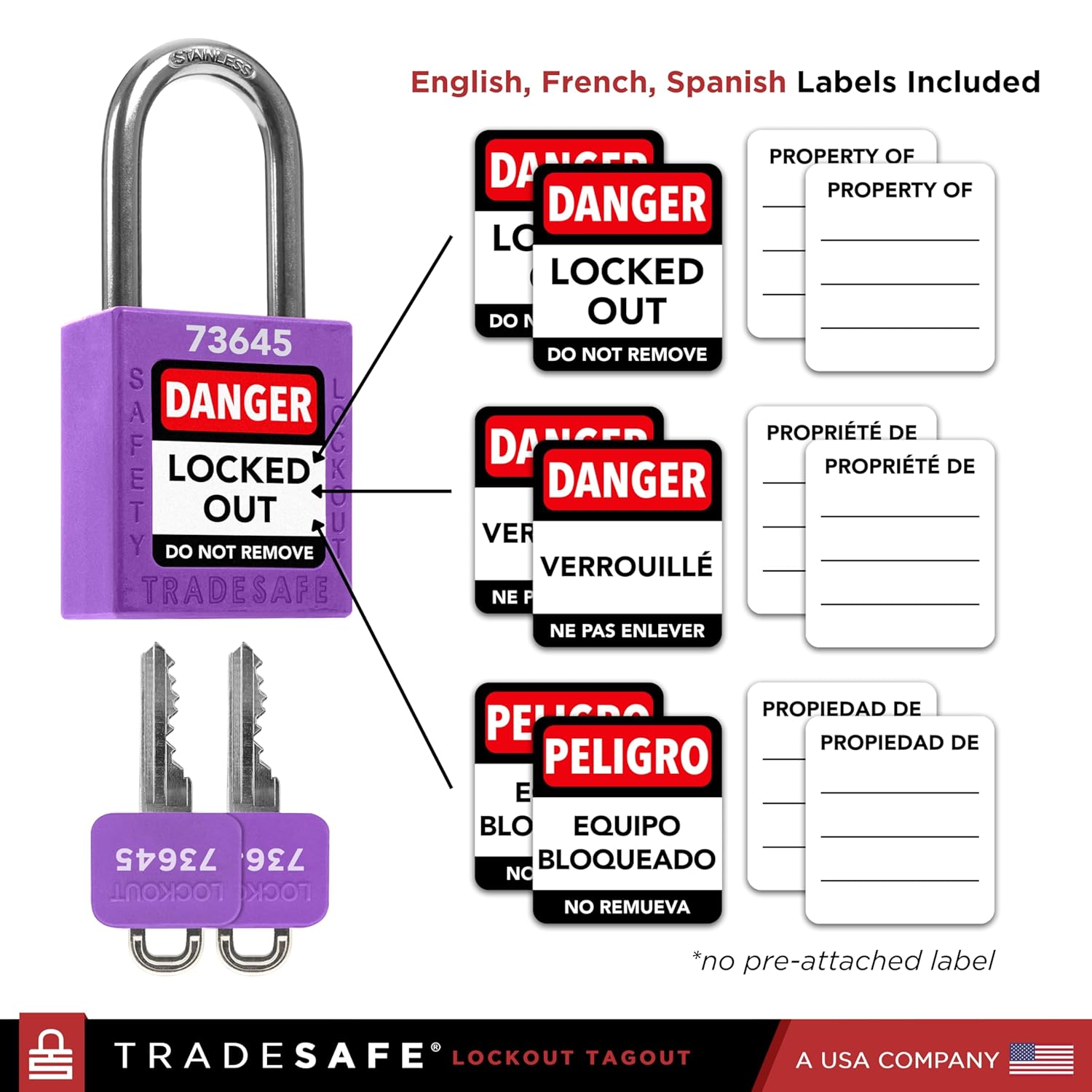 TRADESAFE Lockout Tagout Locks Set - 10 Purple Loto Locks, Lockout Locks Keyed Different, 2 Keys Per Lock, OSHA Compliant Lock Out Tag Out Padlocks, Safety Padlocks for Electrical Lockout Tag Out Kits