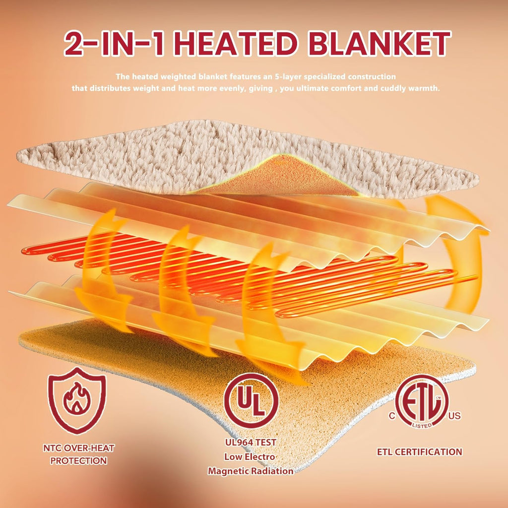 Heated Electric Blanket Full Size - 72"x84" Flannel Heating Blanket with 10 Heating Levels & 5 Time Settings Over-Heat Protection, Winter Warmer for Adults with ETL Certification（Beige）