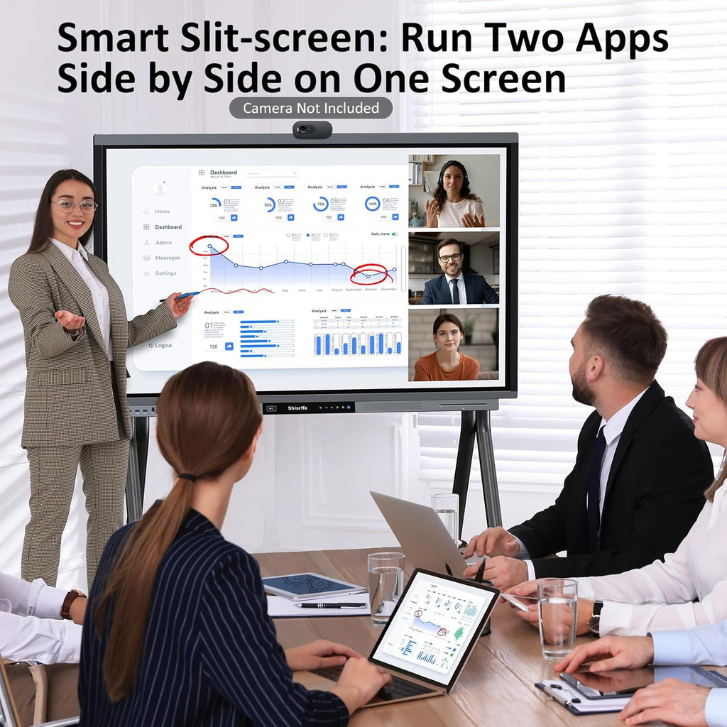 Shiarffe R9 Smart Board 4K Interactive Whiteboard EDLA-Certified All-in-One Touchscreen Digital Display Built-in 60W Speaker for Classrom Hybrid Work