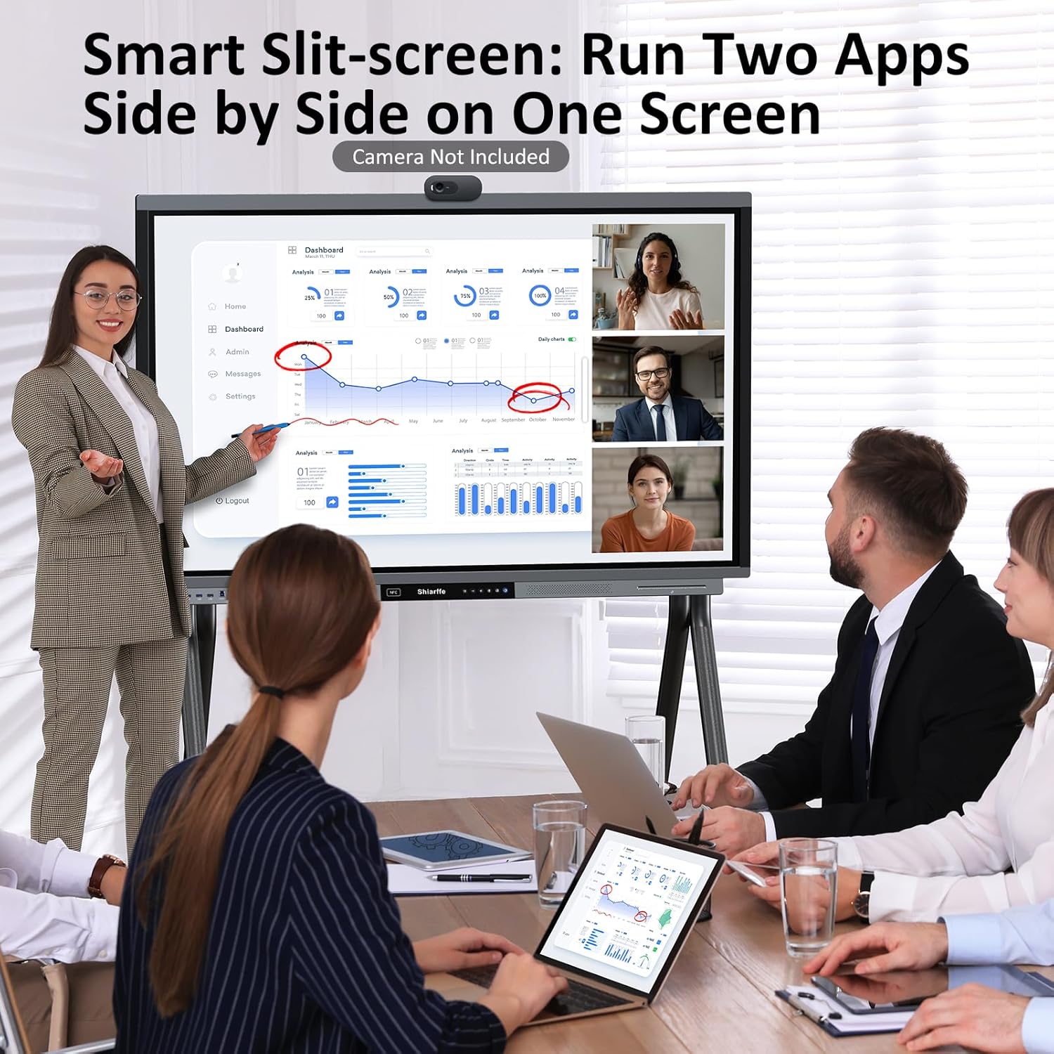 Shiarffe R9 Smart Board 4K Interactive Whiteboard EDLA-Certified All-in-One Touchscreen Digital Display Built-in 60W Speaker for Classrom Hybrid Work