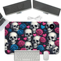 Heated Mouse Pad with 3 Temperature Settings(104°F–122°F),Large 24x14.2 Inch PU Leather Heated Desk Mat,Waterproof Warming Pad for Office,Gaming & Cold Hands Relief,Skeleton Skulls Flower