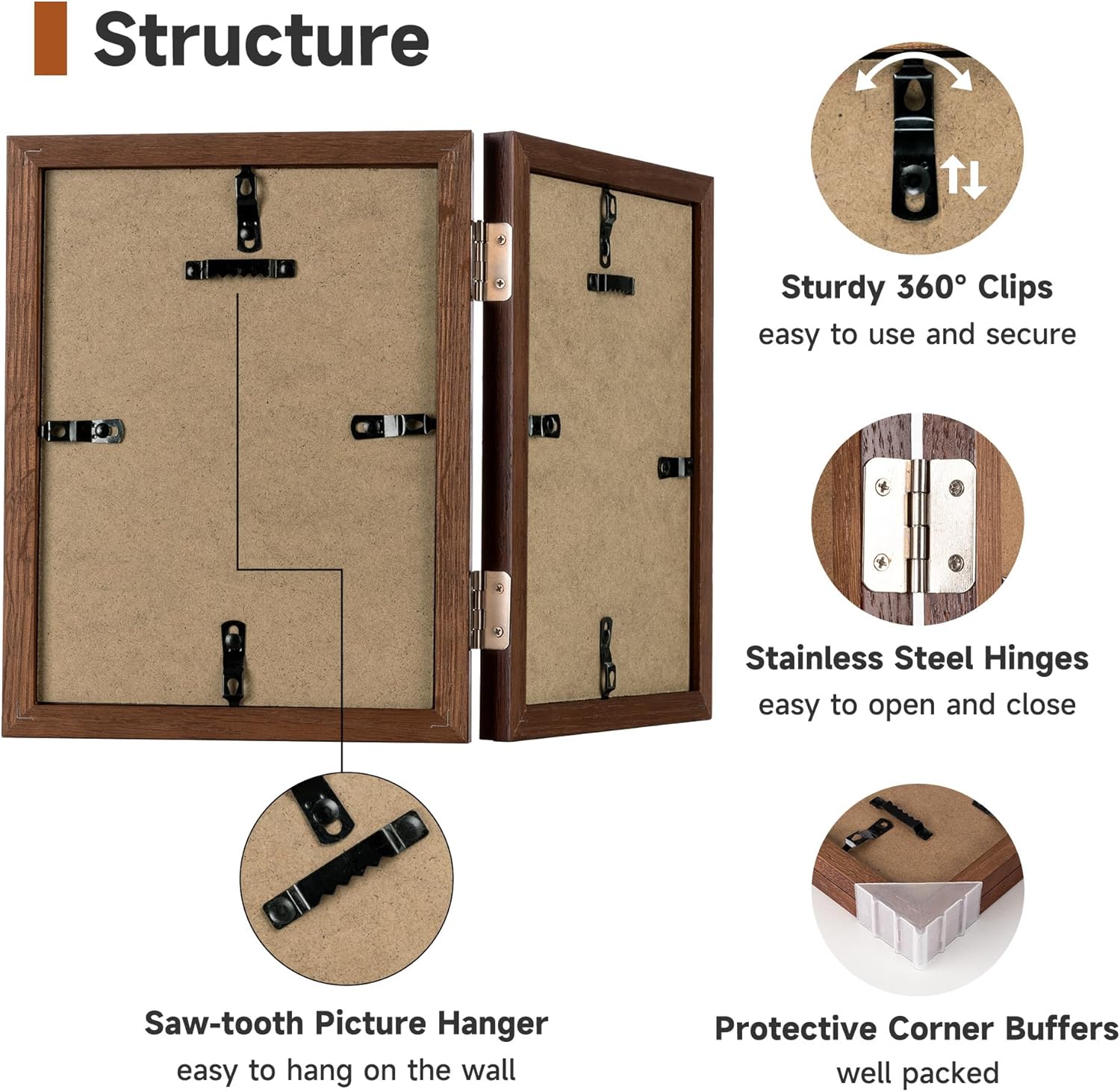 Axeman 6x8 Double Picture Frame - Solid Oak Wood Vertical Hinged 6x8 Photo Frame 2 Opening Folding Family Frames Collage With Real Glass for Tabletop Displa, Hanging Hardware Included | Walnut