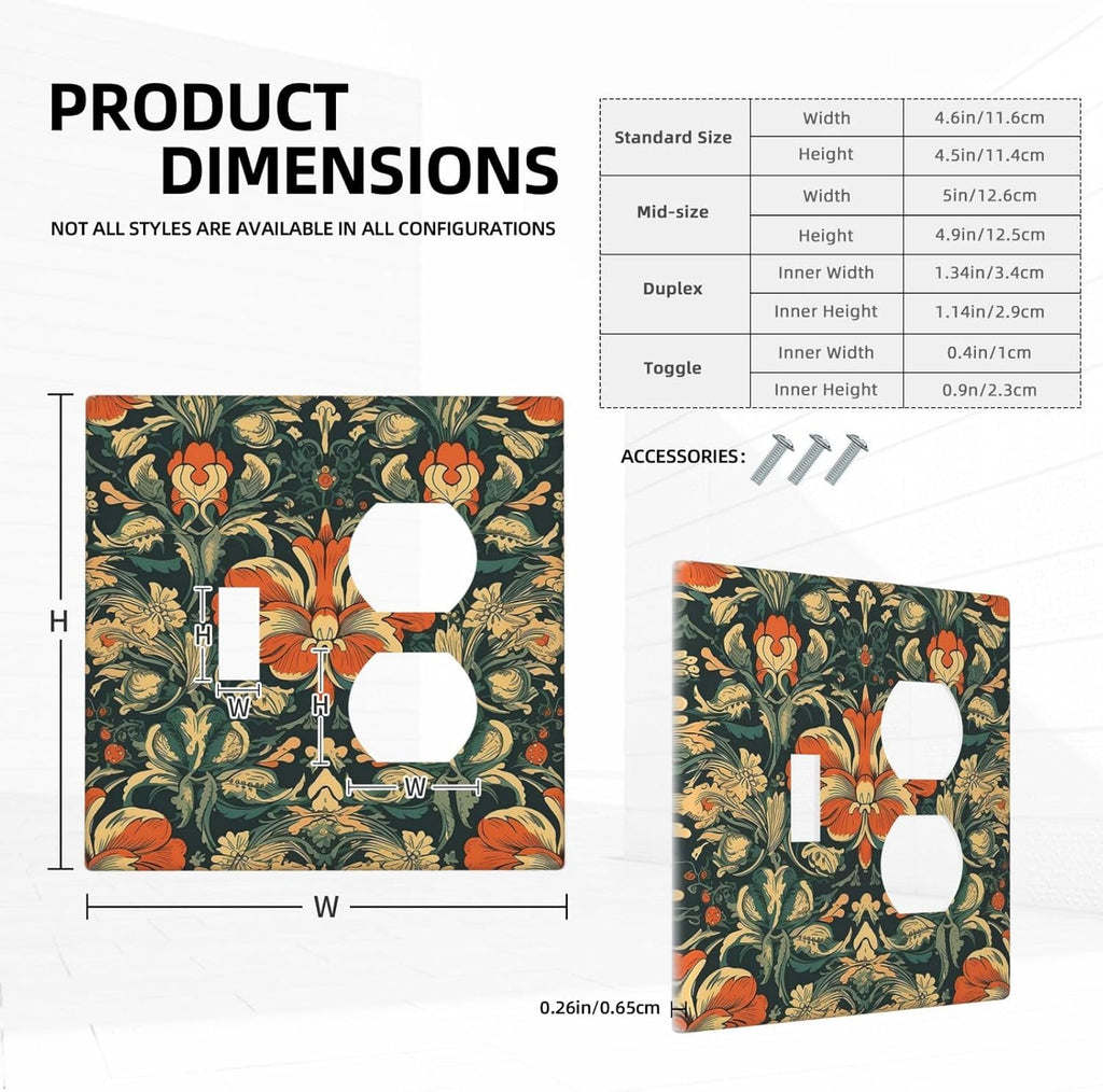 Wallplates William Morris Abstract Floral Plant Pattern Orangeyellowgreen 1 Toggle 1 Duplex Switch Plate Electrical GFCI Faceplate Decorative Light Switch Covers for Bedroom living Room