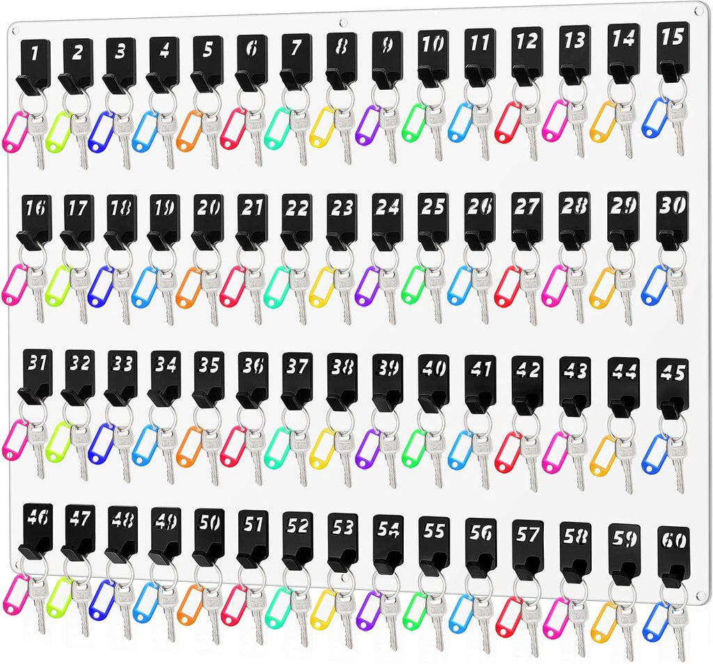 Acrylic Key Board with 60 No. Hooks Wall Mount Key Rack Holder Hanger Storage Collection for School, Garage, Car Dealer, Office, Hotel, Real Estate(Transparent)
