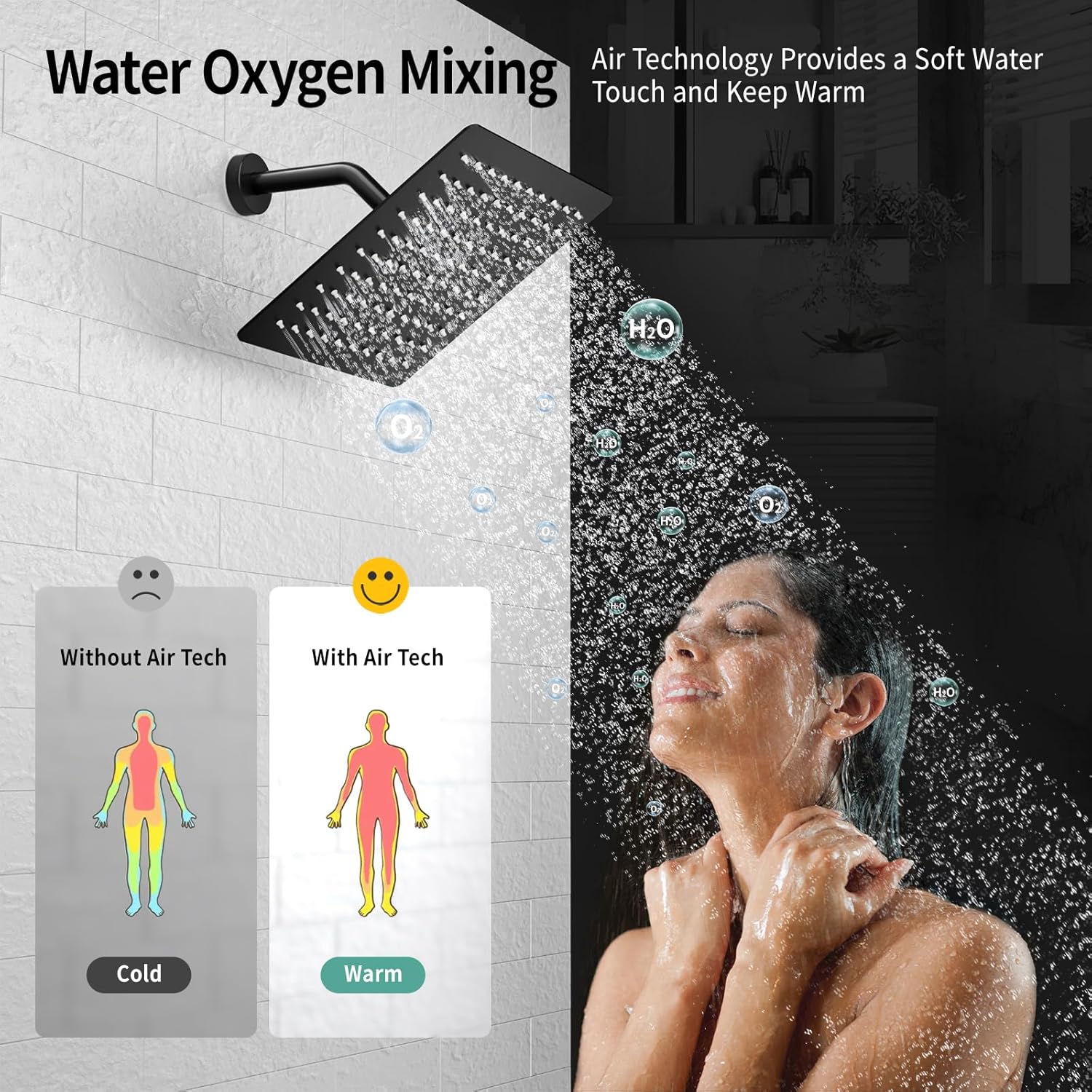 SR SUN RISE Shower Faucet - 8 Inch Shower System with Rain Shower Head and Handheld Spray - Shower Faucet Trim Repair Kits with Diverter Valve - All Metal Shower Set - Matte Black