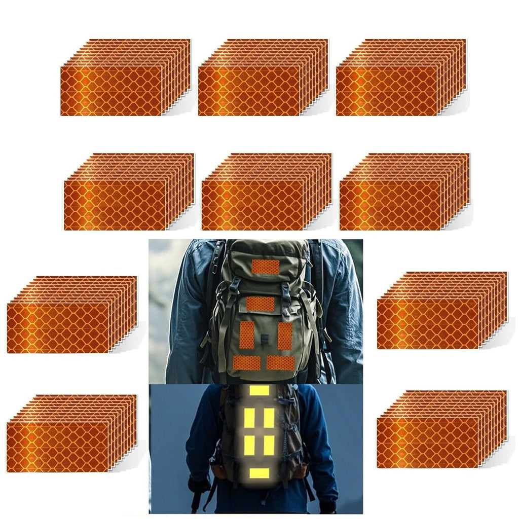 Non Fading Orange Reflective Stickers 1 inch X 2 inch, Outdoor Waterproof High Visibility Warning Safety Adhesive Reflector Tape (100 Pcs)