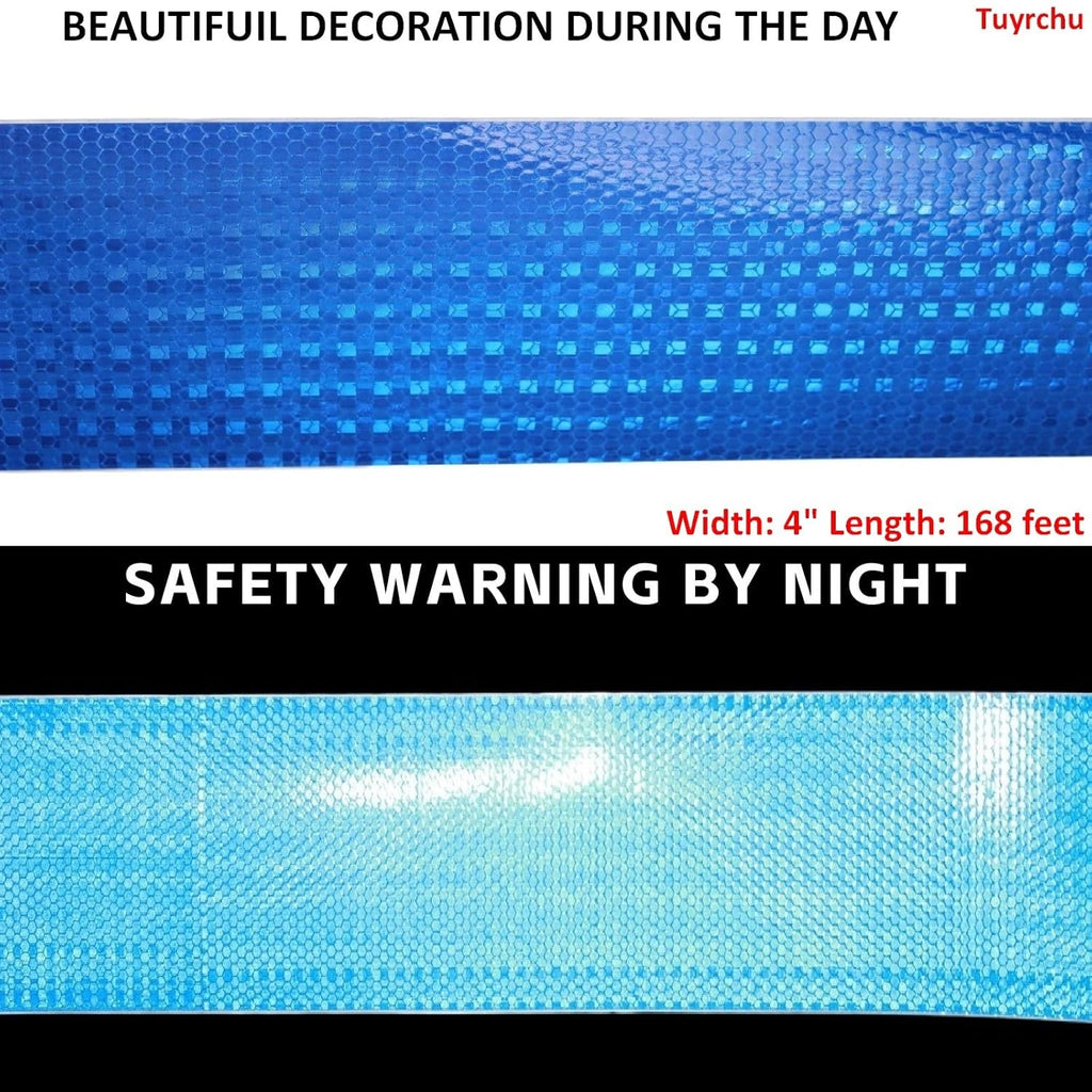 Blue Reflective Tape 4 inch Wide, Outdoor Waterproof High Visibility Warning Industrial Marking Tape, Safety Stickers (168 feet)