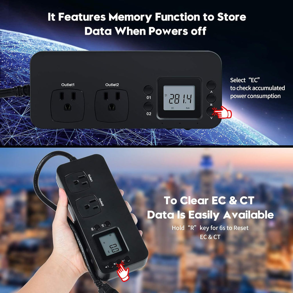 Electricity Usage Monitor, Briidea Power Consumption Watt Voltage Amp Meter Tester with 2 Outlets Electricity Analyzer Monitoring Device for Energy Saving