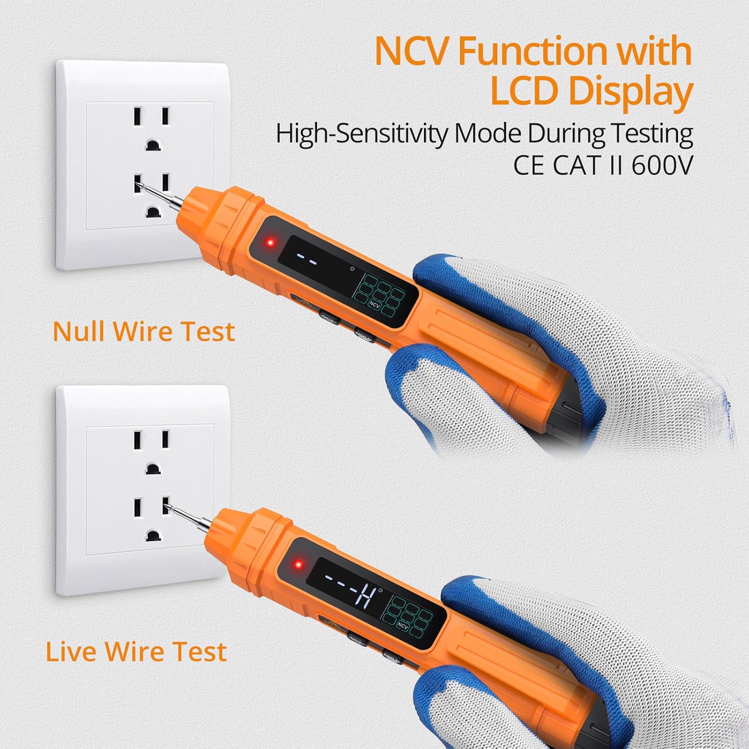 Neoteck 2 in 1 Pen Type Digital Multimeter Non-Contact Voltage Tester 6000 Counts Intelligent Multimeter with LCD Display for AC/DC Voltage Resistance Diode Continuity Capacitance Frequency-Orange