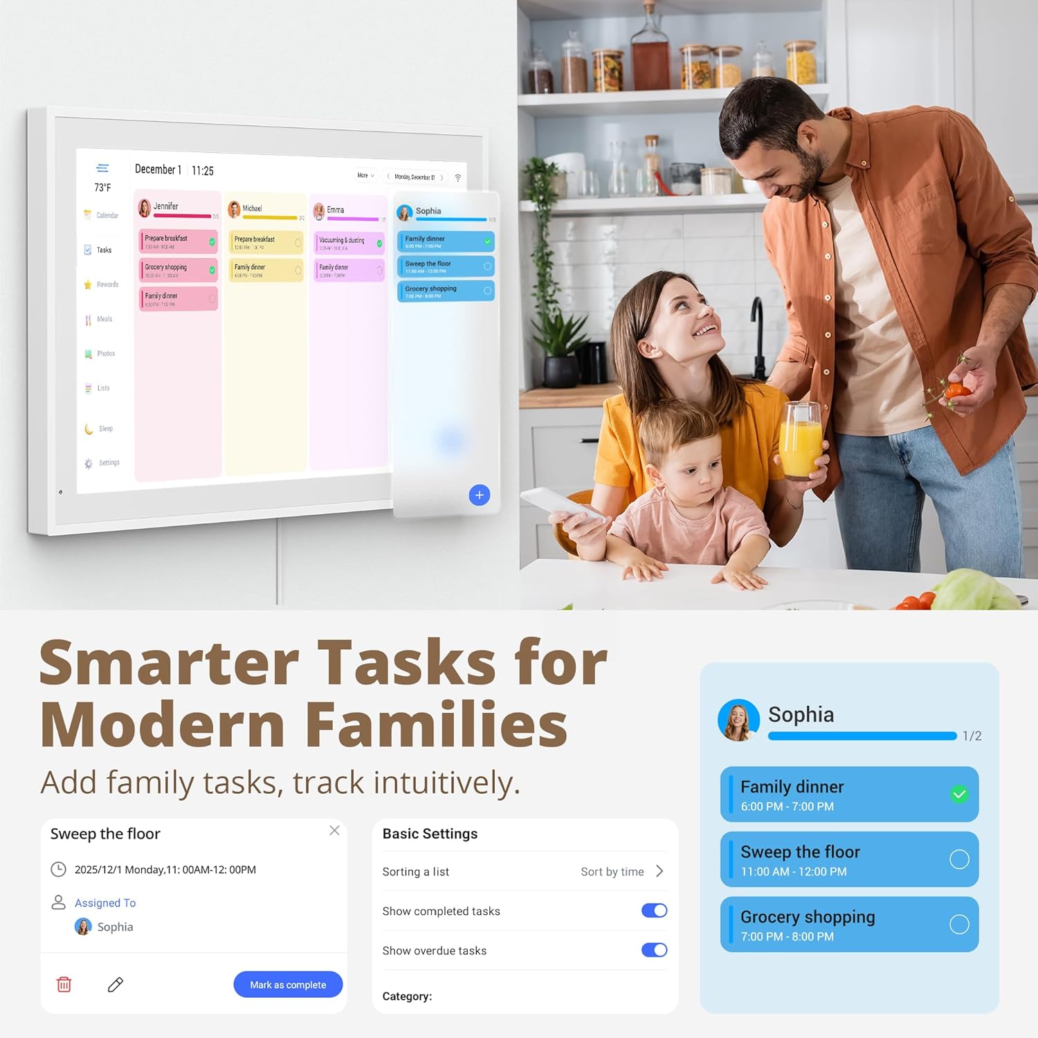 Dragon Touch Digital Calendar 21.5 Inch Touch Screen, Electronic Wall Calendar Chore Chart for Family Monthly/Weekly Planner, Interactive Display for Home Organization, Desk Mount Included - White