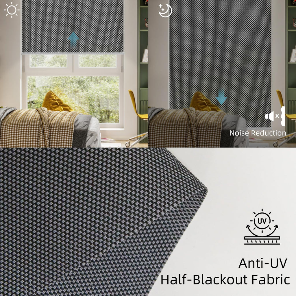SmartWings Motorized Roller Shades 5% Openness Work with Homekit, Alexa SmartThings Google, Zigbee Motor Smart Blinds for Windows, Cordless Remote Control Window Shades, Customized, Charcoal Grey