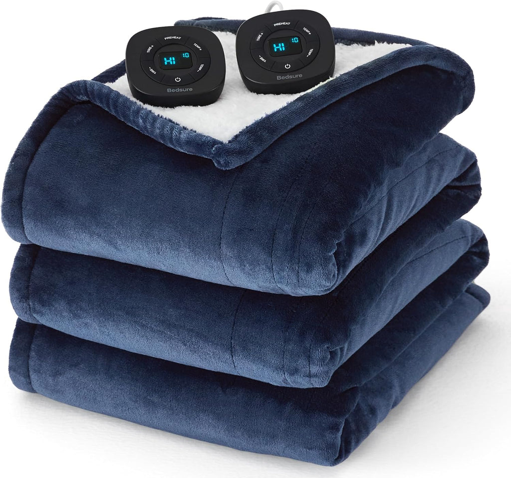 Bedsure Electric Blanket King Size - Dual Control Heated Blanket King Size, Fast Heating with 10 Time Settings & 10 Heat Settings, Warm Gifts for Grandma, Women, Men (100x90 inches, Navy)