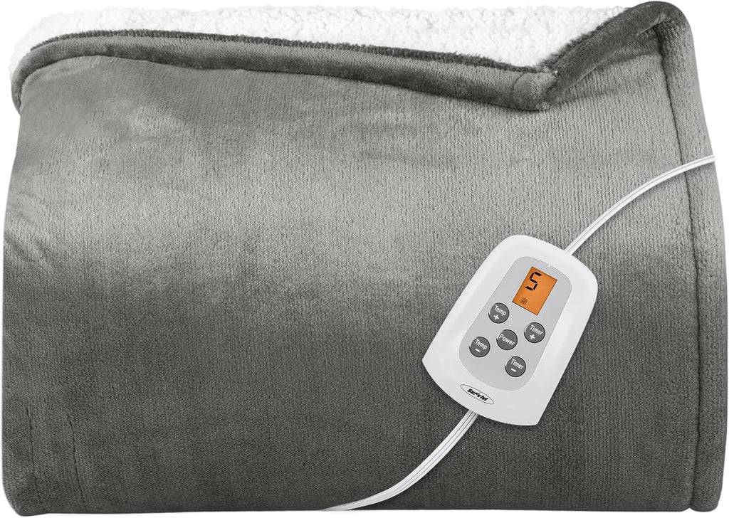 SUNVIVI Heated Blanket Twin Size, Heating Electric Throw Blanket, 10 Heat Settings, 12 Hours Auto Off, Machine Washable, ETL Certified, Overheating Protection, Grey