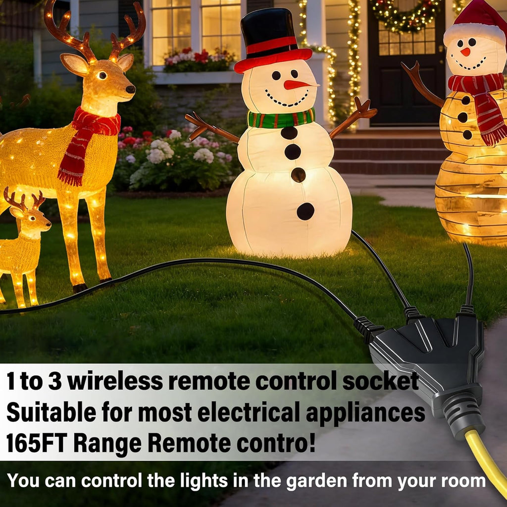 AC110V Remote Control Power Switch,1-to-3 Outdoor Heavy-Duty Wireless Remote Plug-in Socket,AC110V/120V/250V/20A Wireless Module Relay,Outdoor Waterproof Smart Socket,Electrical Equipment (165 Ft)
