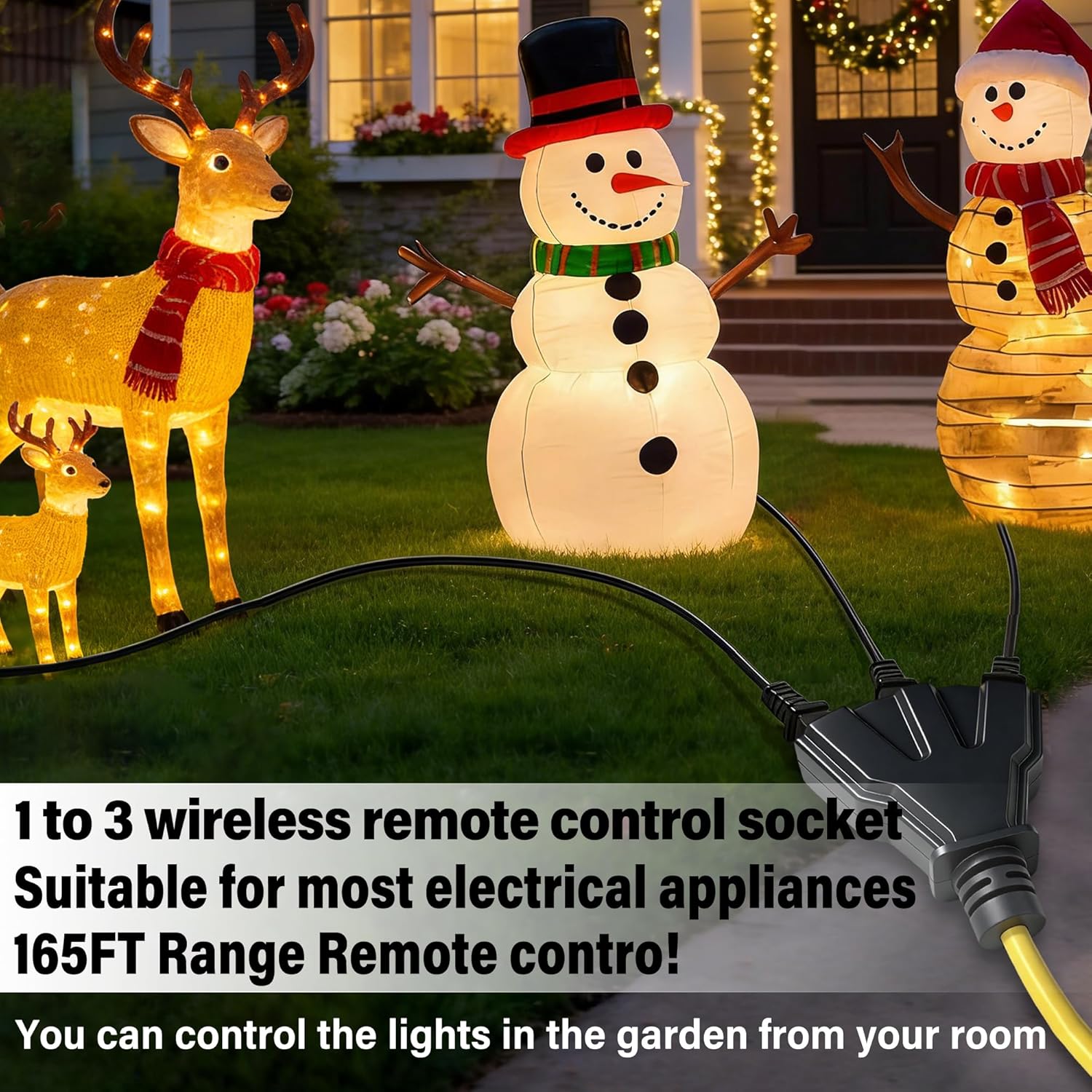 AC110V Remote Control Power Switch,1-to-3 Outdoor Heavy-Duty Wireless Remote Plug-in Socket,AC110V/120V/250V/20A Wireless Module Relay,Outdoor Waterproof Smart Socket,Electrical Equipment (165 Ft)