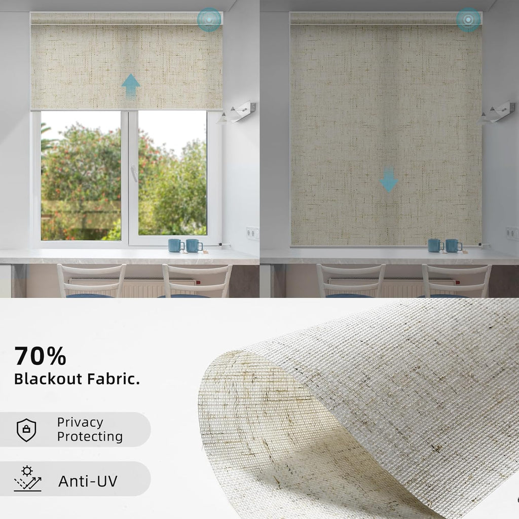 SmartWings Motorized Smart Blinds for Windows in Light Filtering, Electric Remote Roller Shades Compatible with Alexa/Google Home/Homekit, Custom Up to 110”W x 148”H, Linen Translucent Sand