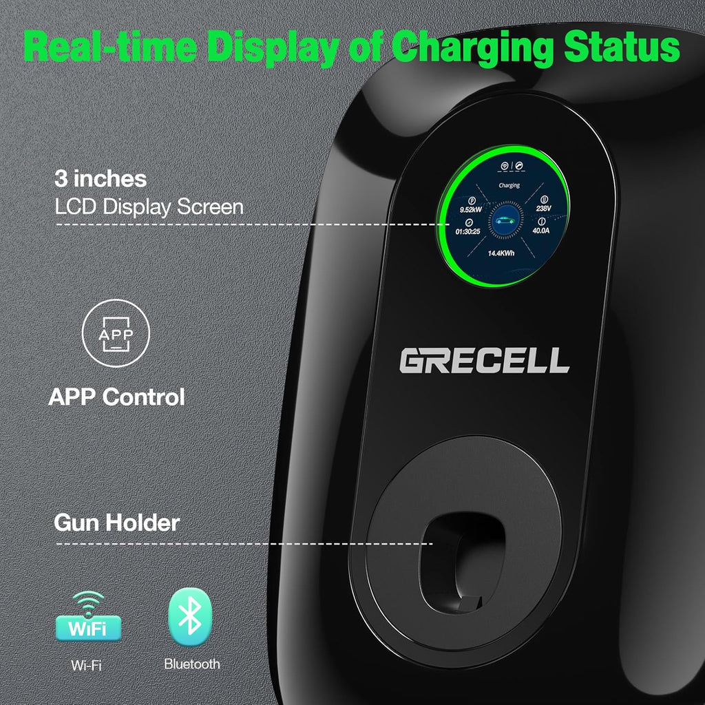 GRECELL Wall Charger for Tesla, ETL Certified 240V 48A Level 2 EV Charger for Tesla, NEMA 14-50 Home Charging Station, Bluetooth & WiFi Enabled Wall Chargers, Electric Vehicle Charge with 24.6' Cable
