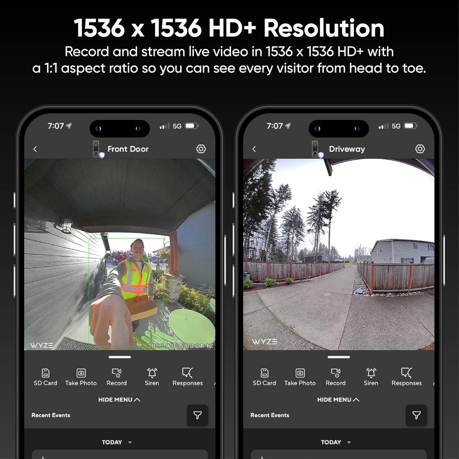 Wyze Battery Video Doorbell Wireless Camera, 1536x1536 HD+ with Color Night Vision, 2-Way Audio, 1:1 Head-to-Toe View, Person/Vehicle/Package Monitor, Wire-Free/Wired Option, 1 Minute Easy Setup
