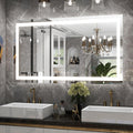 LED Bathroom Mirror, 32x48 Inch White Framed Gradient Front and Backlit Vanity Mirror, Anti-Fog, Dimmable, Wall Mounted Horizontal/Vertical Lighted Mirror, LED Vanity