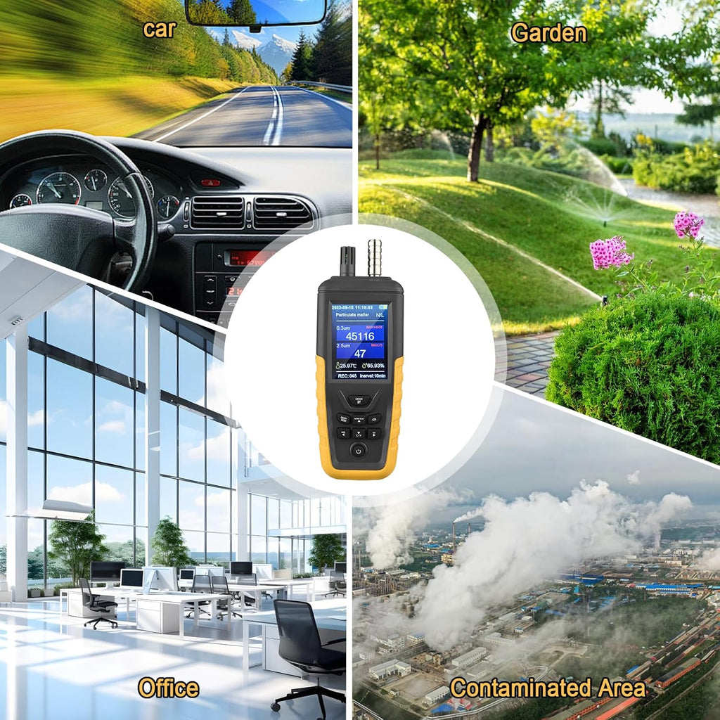 Air Quality Monitor Dust Particle Counter,High Sensitivity 3-Channel PM0.3/2.5/10 um Temperature and Humidity Monitor/USB Recharge Data Transfer/Storge Pollution Monitor