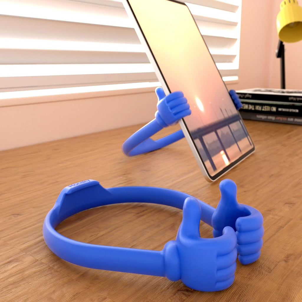 Honsky Cell Phone Tablet Stands (Pack of 5) Thumbs-up Cellphone Holder, Tablet Display Stand, Mobile Smartphone Mount Cradle for Desk Desktop - Universal, Multi-Angle, Cute, Blue