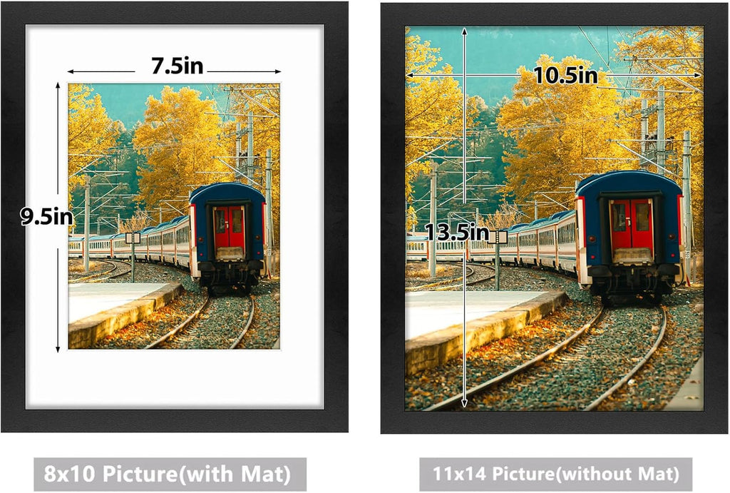 Golden State Art, 11x14 Picture Frame with Mat for 8x10 - High Definition Glass Wall Mounting Horizontal Vertical Display (Black, 2 Pack)