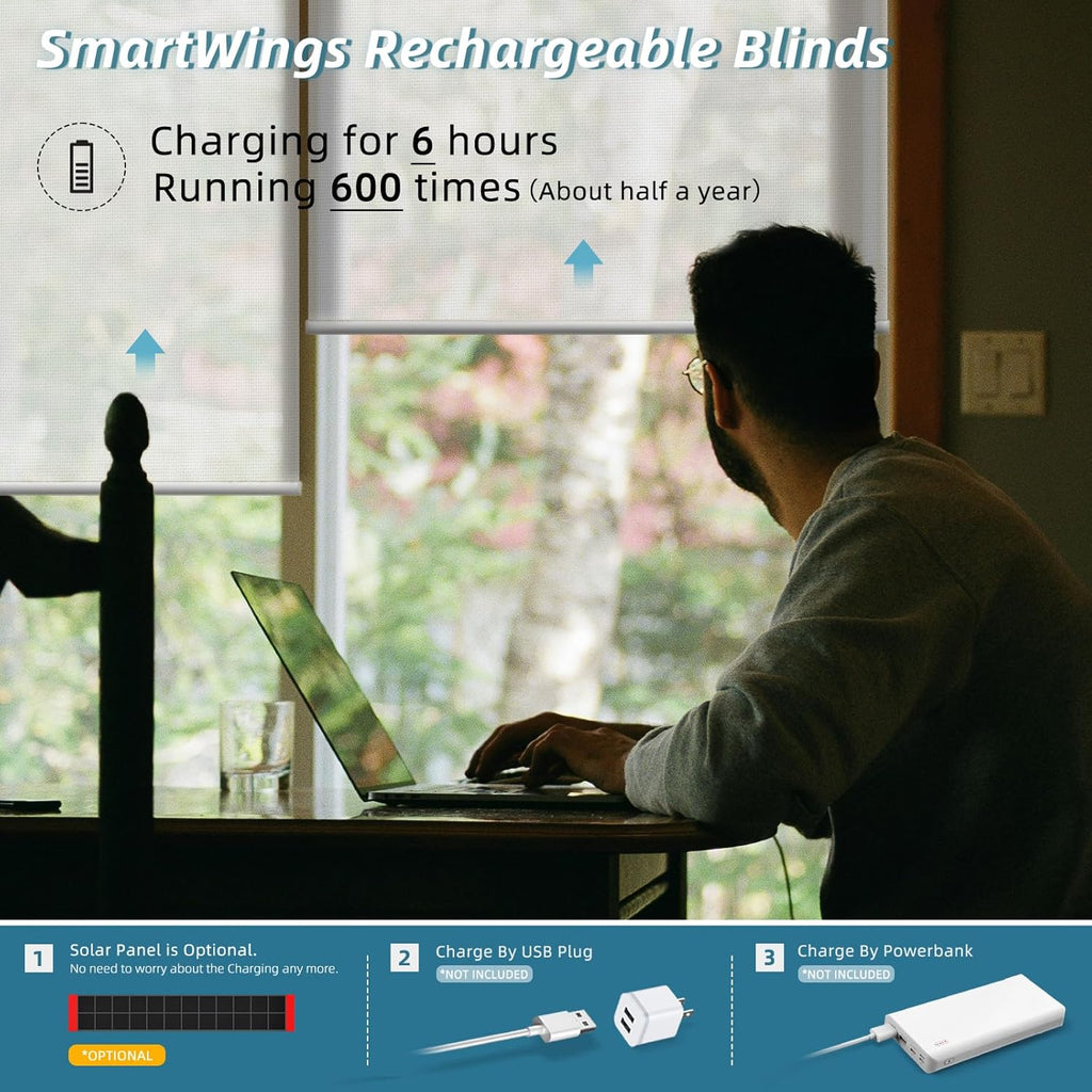 SmartWings Motorized Smart Roller Shades in Light Filtering, Electric Blinds with Remote for Windows Compatible with Alexa/Google Home/Homekit, Customized, 1% Openness Aventus White