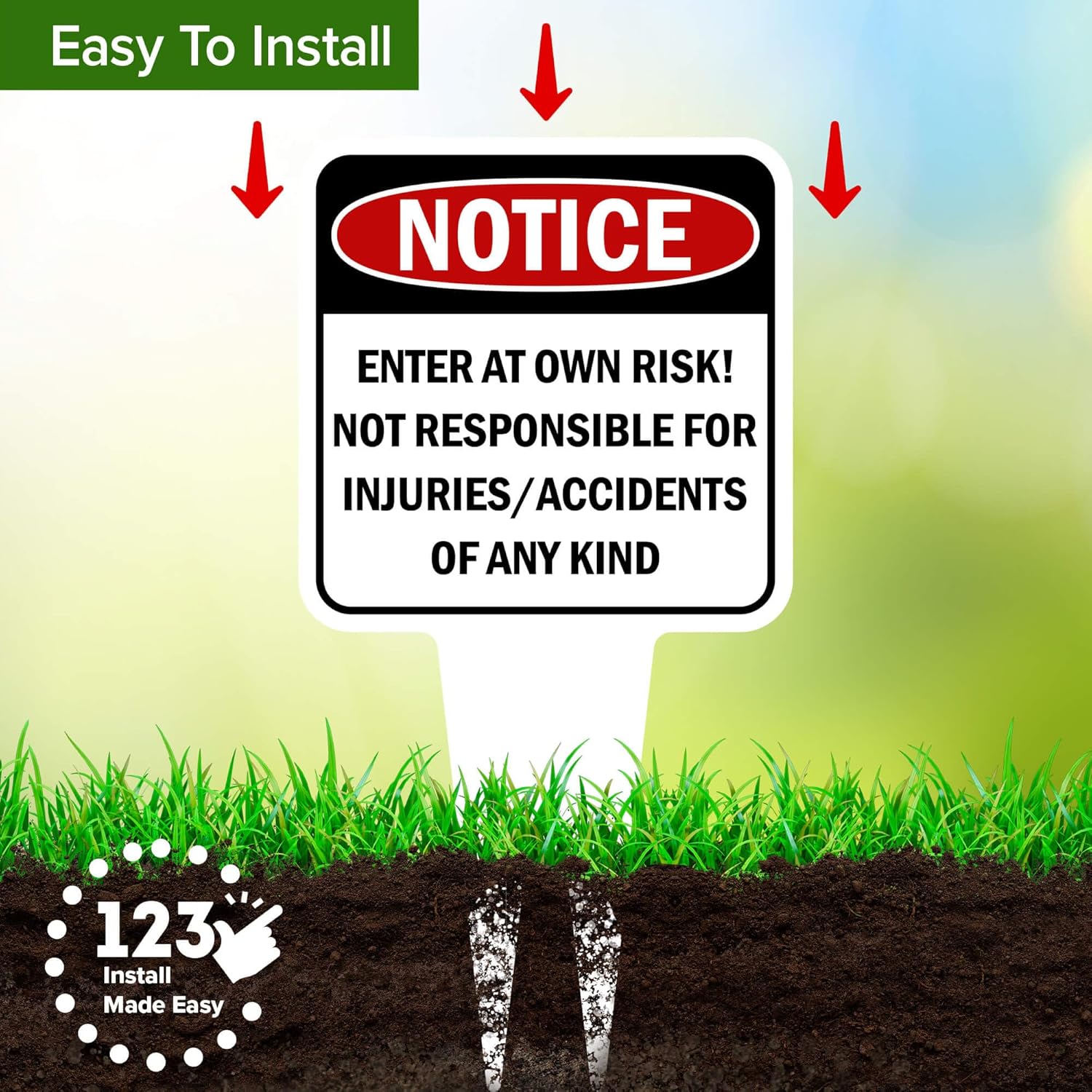 Notice, Enter at own Risk! Sign, 11"x21", Heavy Duty Integrated Ground Stakes, Indoor/Outdoor Use, Rust Free Aluminum Composite, Made in USA by My Sign center