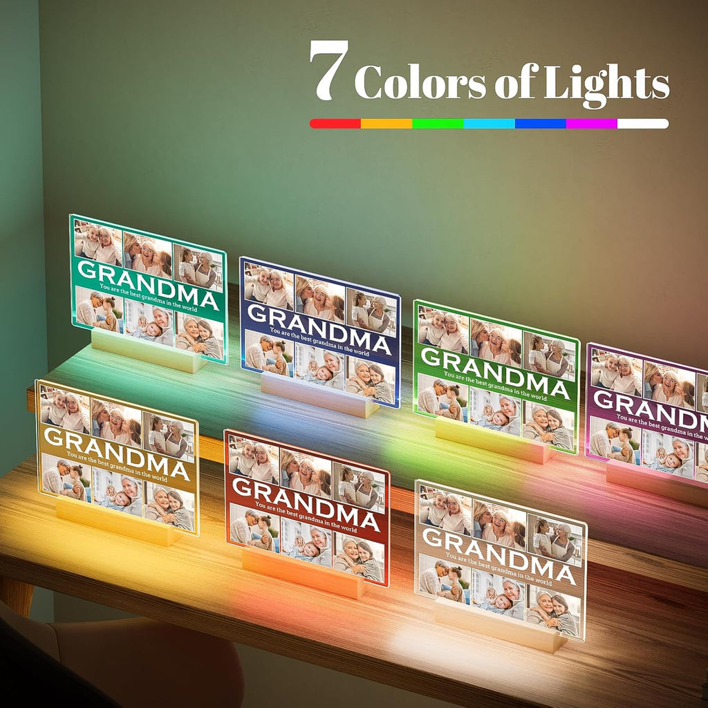Personalized Gifts for Grandma from Daughter Son, Custom Picture Frames with Photos, Customized Photo Frame with Night Light, Personalized Birthday Gifts for Grandma Baby Kids Family