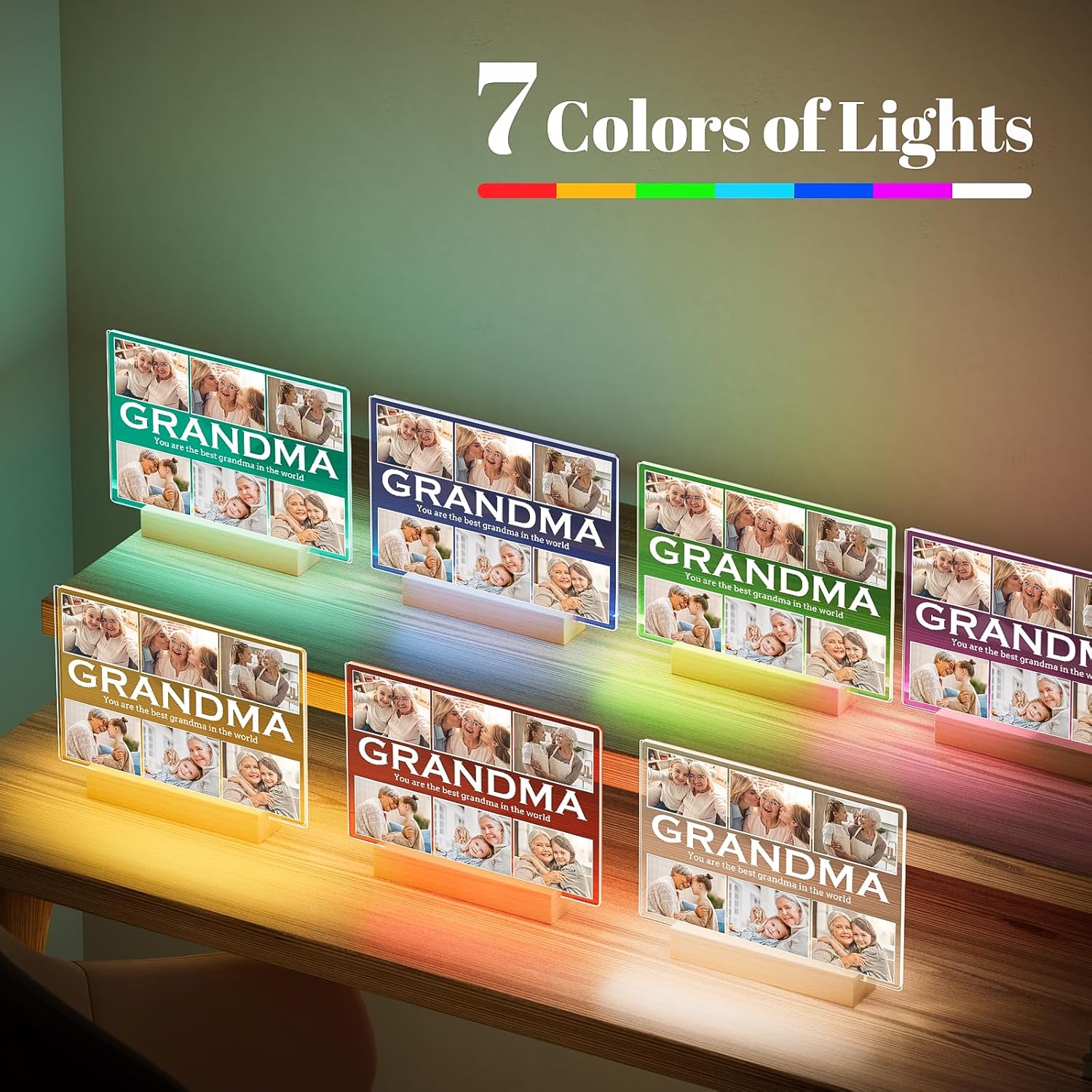 Personalized Gifts for Grandma from Daughter Son, Custom Picture Frames with Photos, Customized Photo Frame with Night Light, Personalized Birthday Gifts for Grandma Baby Kids Family