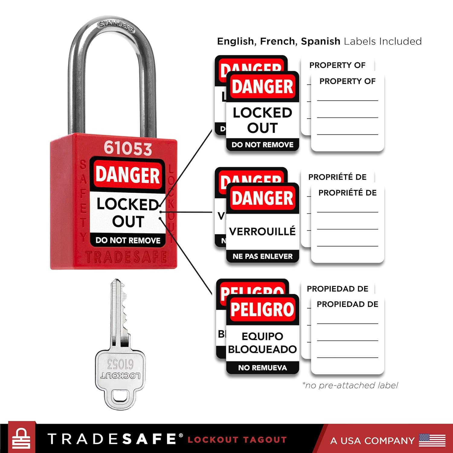 TRADESAFE Lockout Tagout Locks Set - 10 Red Loto Locks, Lockout Locks Keyed Different, 1 Key Per Lock, OSHA Compliant Lock Out Tag Out Padlocks, Safety Padlocks for Electrical Lockout Tag Out Kits