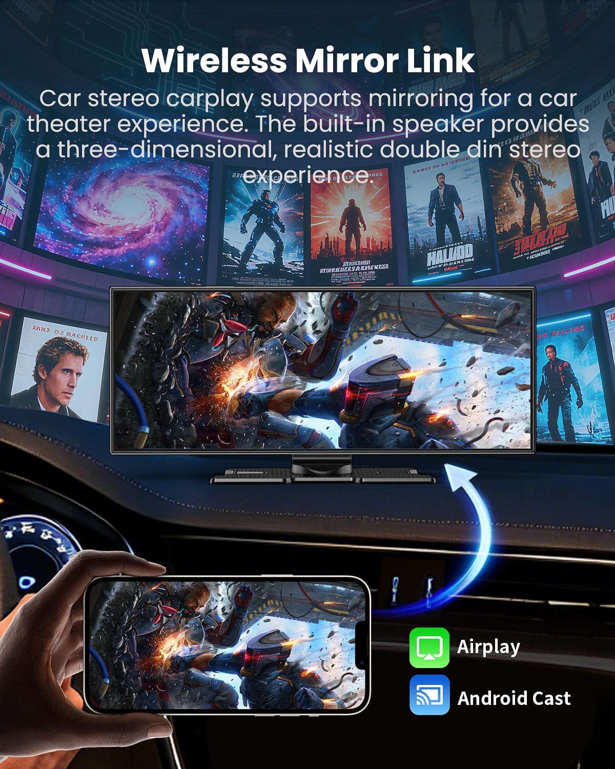 Largest 11.5"Wireless CarPlay Screen for Car,Portable A-pple Car Play & Android Auto,HD Touchscreen with 4K Dash Cam,Backup Camera,Bluetooth, Navigation,Voice Control,GPS,Mirror Link, for All Vehicles