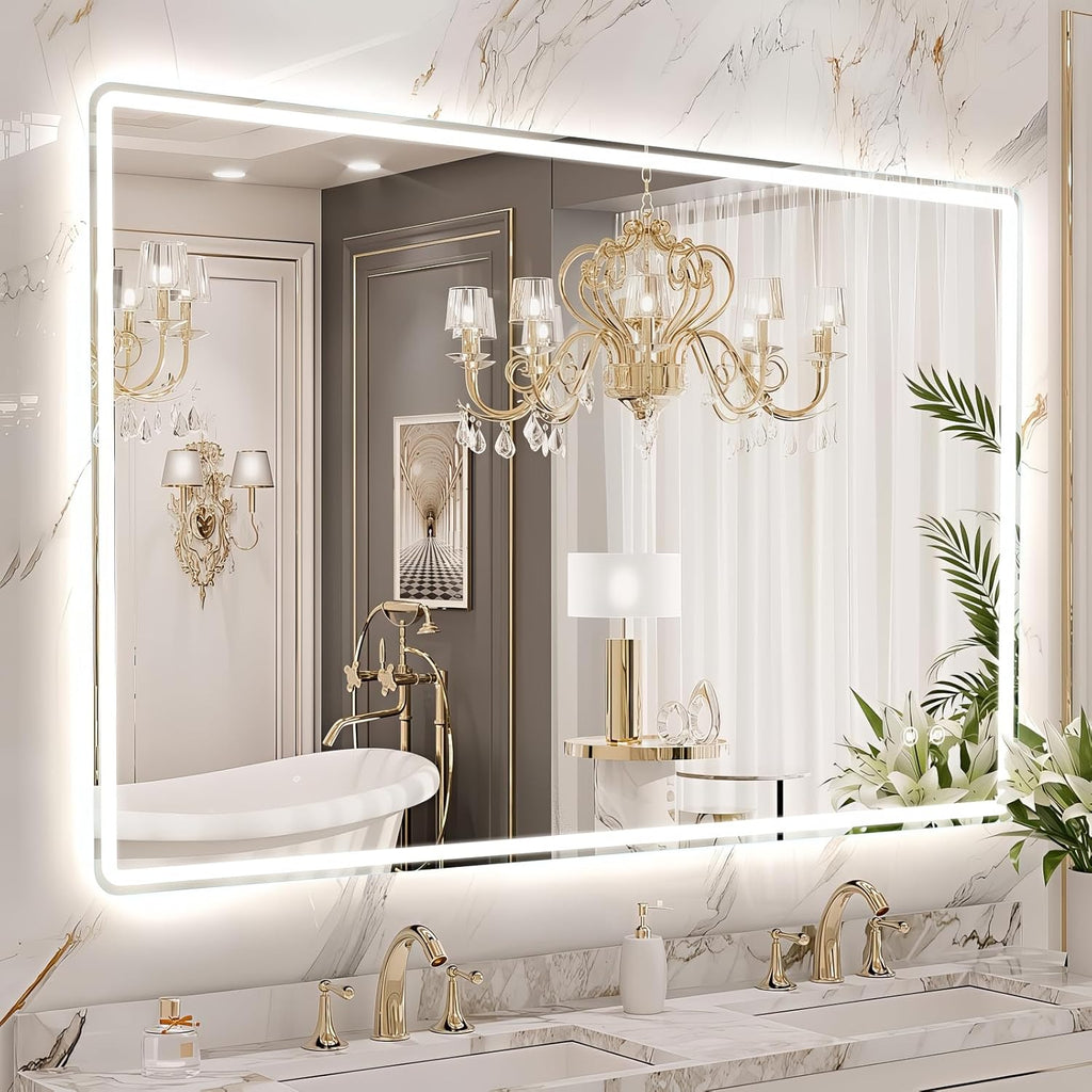 Niccy 30"x48" LED Bathroom Mirror, Rectangle Vanity Mirrors with Lights, Frontlit & Backlit Lighted Vanity Mirror, Memory Funtion, 3 Colors & Stepless Dimmable, Anti-Fog, Horizontal/Vertical
