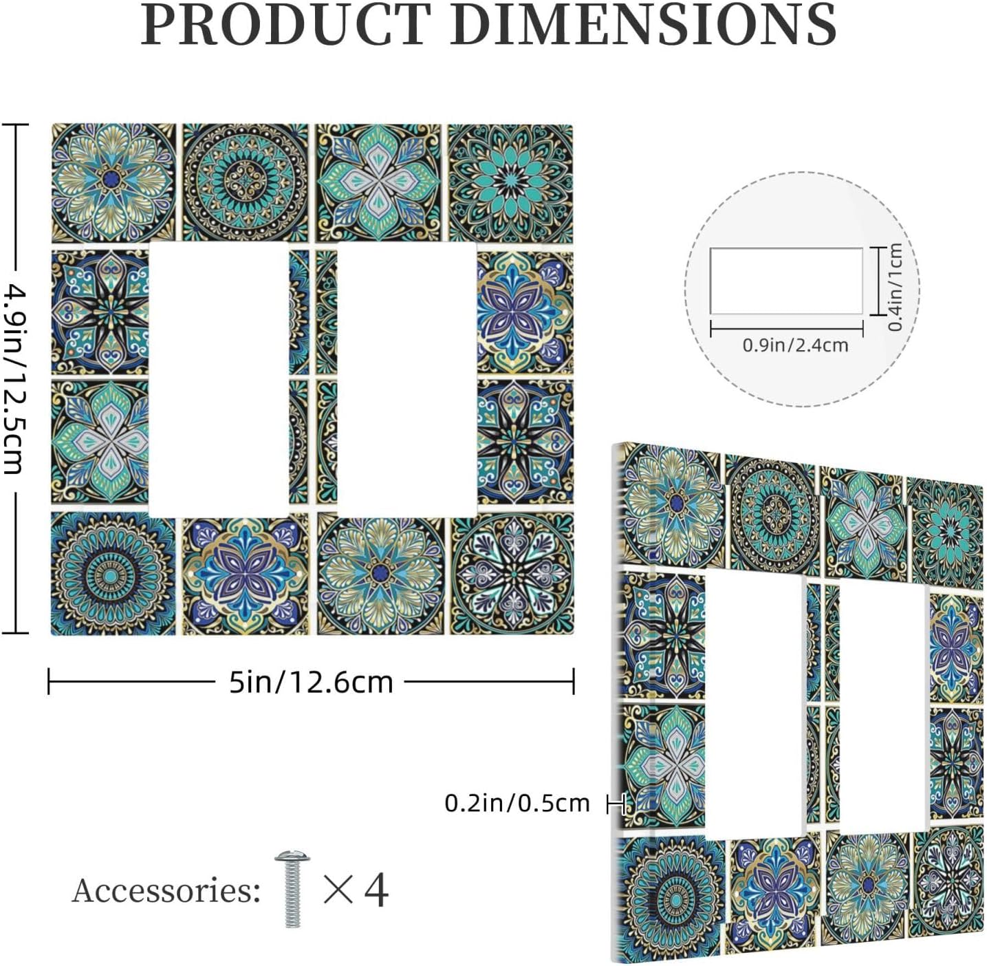 Decorative Outlet Covers Mandala Decorative Rustic Vintage Turquoise Pattern 2 Gang Double GFCI Rocker Electrical Wall Panels Light Switch Cover Plate for Bedroom Bathroom Decor