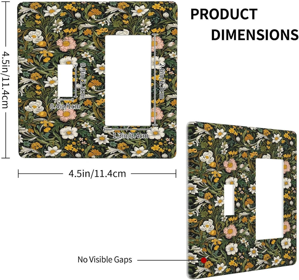 Decorative Outlet Covers Rustic Green Leaf White Daisy Yellow Floral 2 Gang Wall Plate Single Toggle 1 Rocker Light Switch Cover Switch Plate Covers Faceplate for Bedroom Home Decor