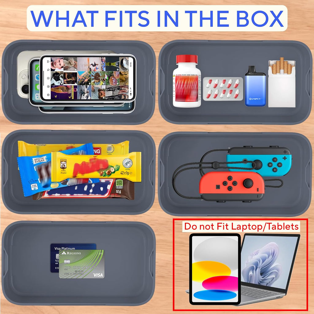 Timed Lock Box - Unplug from Cell Phones, Video Games, Socials, Snacks, Distractions - Simple or Timer Lock Mode - 30 Days Max Timer - Be More Present, Productive & Focused - Habit Control - Gray