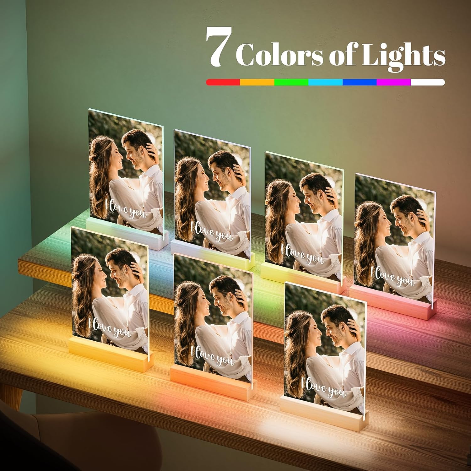 Custom Picture Frames with Photo, Personalized Photo Frame with Night Light, Customized Picture Frame, Personalized Anniversary Valentines Day Gifts for Women Men Girlfriend Boyfriend Her Him